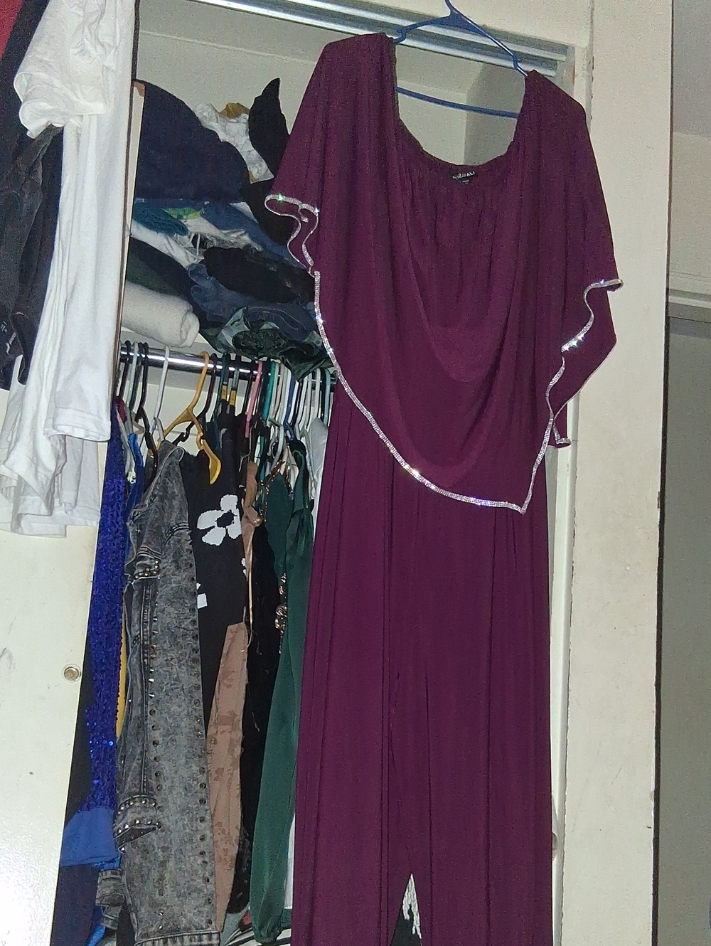 Women’s Plum Purple Evening Pantsuit with Silver Trim